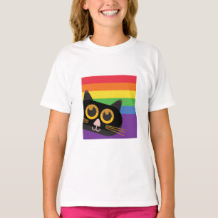 Peeking Cat In Rainbow T-Shirt