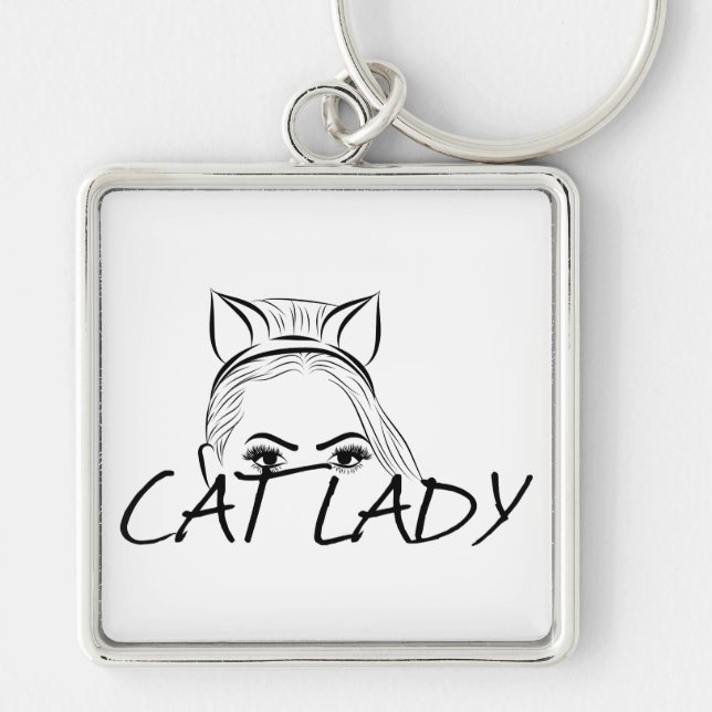 Peeking Cat Lady Key Ring (Front)