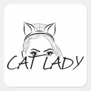 Peeking Cat Lady Square Sticker
