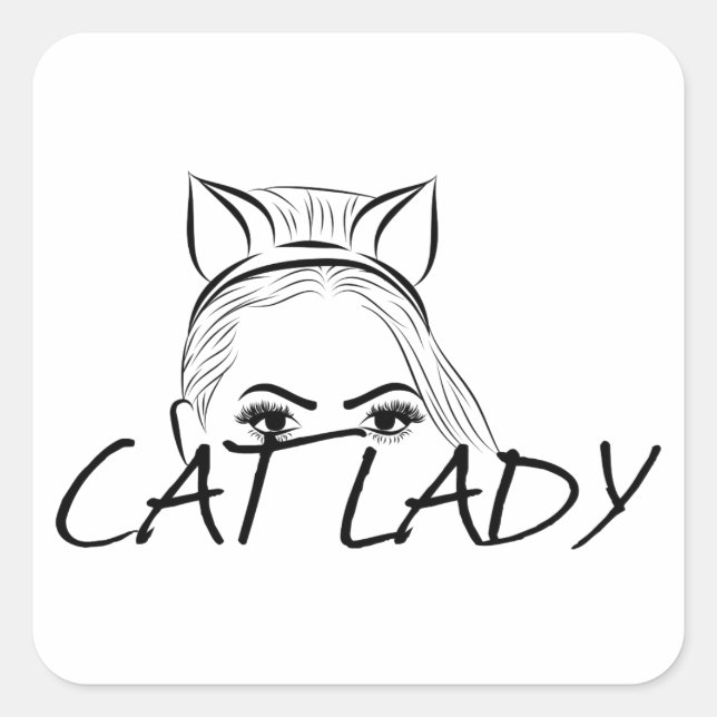 Peeking Cat Lady Square Sticker (Front)