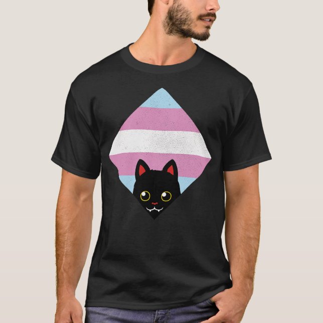 Peeking Cat Trans Square Flag by Tobe Fonseca T-Shirt (Front)