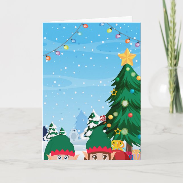 Peeking Christmas Elves  Holiday Card (Front)