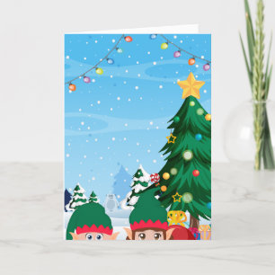Peeking Christmas Elves  Holiday Card