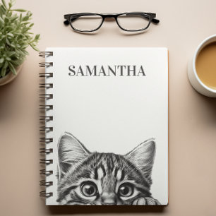 Peeking Cute Cat Monogram Kitten  Notebook