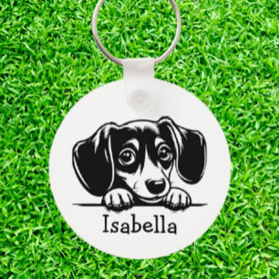 Peeking Dachshund Puppy Personalised Key Ring