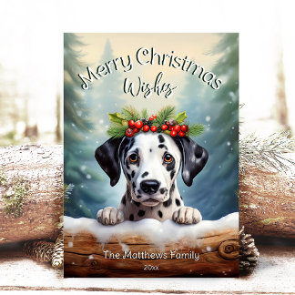 Peeking Dalmatian in Woodland Forest Pet Portrait Holiday Card