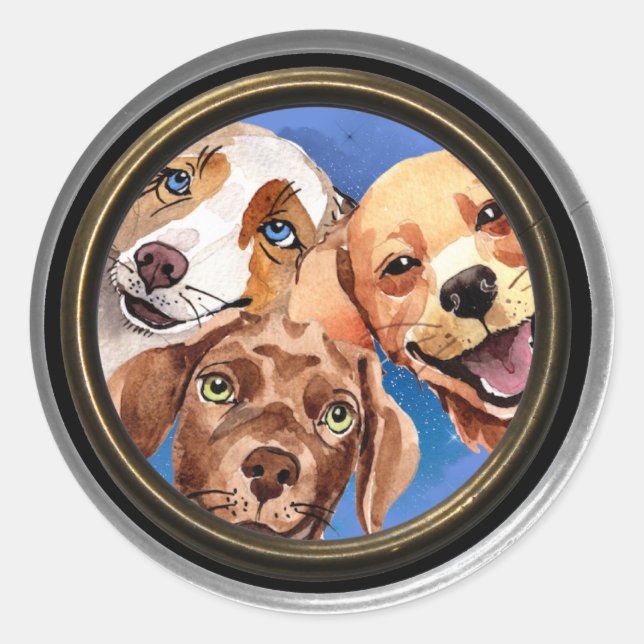 Peeking Dogs Classic Round Sticker (Front)