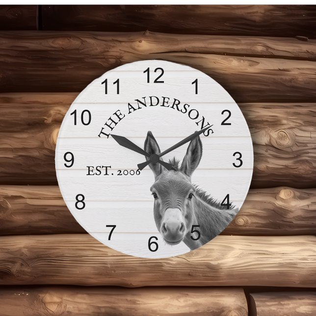 Peeking Donkey Cute Personalised  Large Clock (Creator Uploaded)