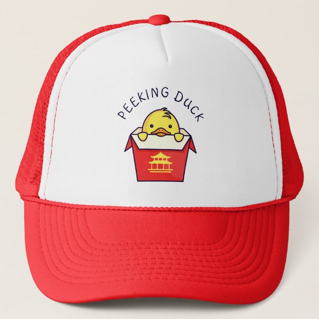 Peeking Duck Pun Trucker Hat (Front)