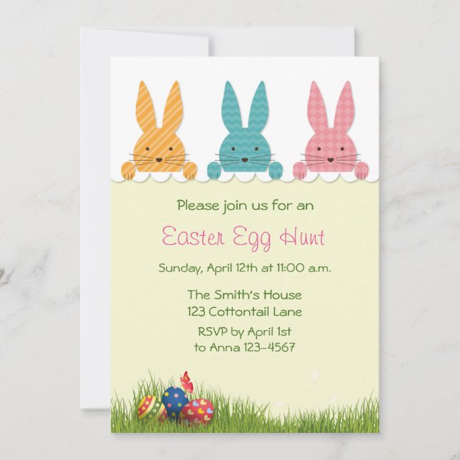 Peeking Easter Bunnies, Egg Hunt Invitation (Front)