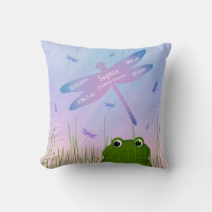 peeking frog dragonflies baby girl birth stats cushion