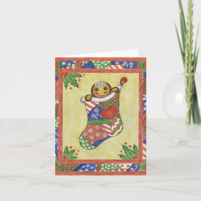 Peeking Gingerbread Holiday Card (Front)