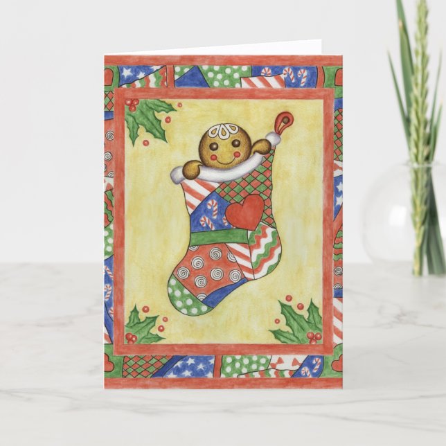 Peeking Gingerbread Holiday Card (Front)