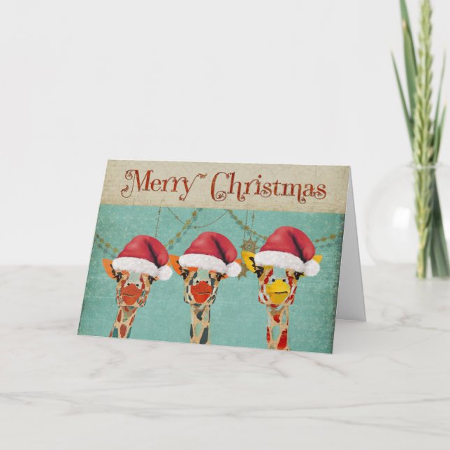 Peeking Giraffes Christmas Card (Front)