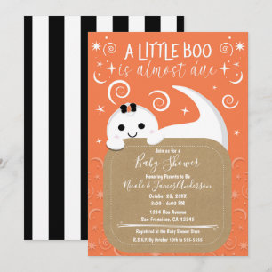 Peeking Girl Ghost Orange Halloween Baby Shower Invitation