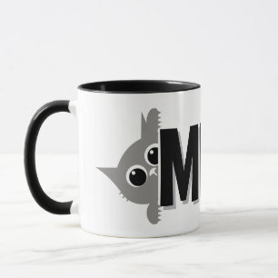 Peeking Gray Cat Meow Design Coffee Mug