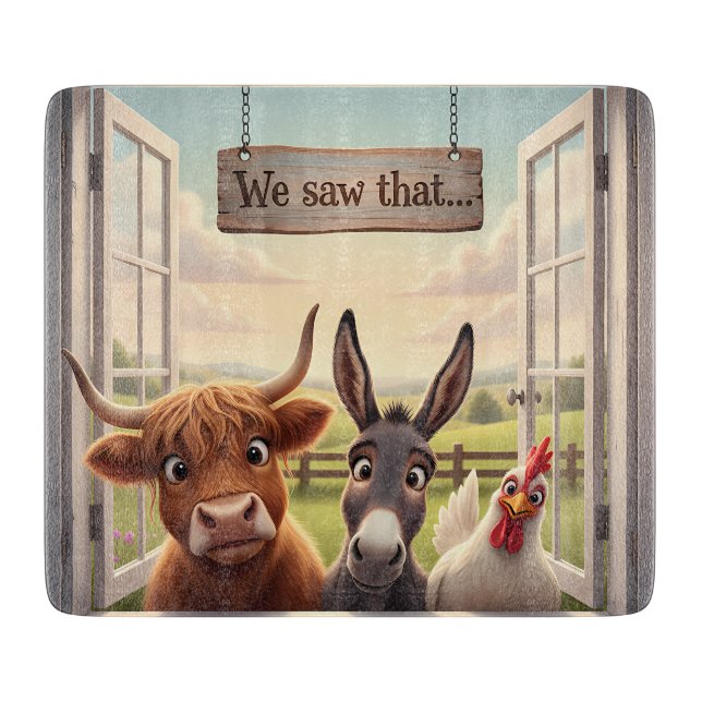 peeking highland cow and donkey cutting board (Front)