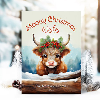 Peeking Highland Cow Mooey Christmas Farmhouse Holiday Card