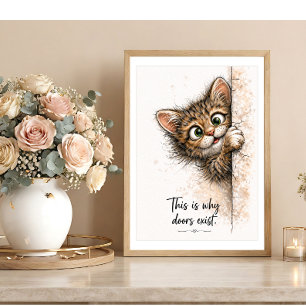 Peeking Kitty Wall Art Funny Bathroom Cat Print