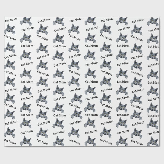Peeking Nebelung Repeating Pattern Cat Mum Wrapping Paper (Flat)