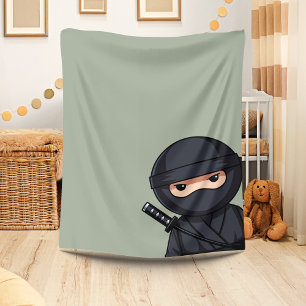 Peeking Ninja on Sage Green Fleece Blanket