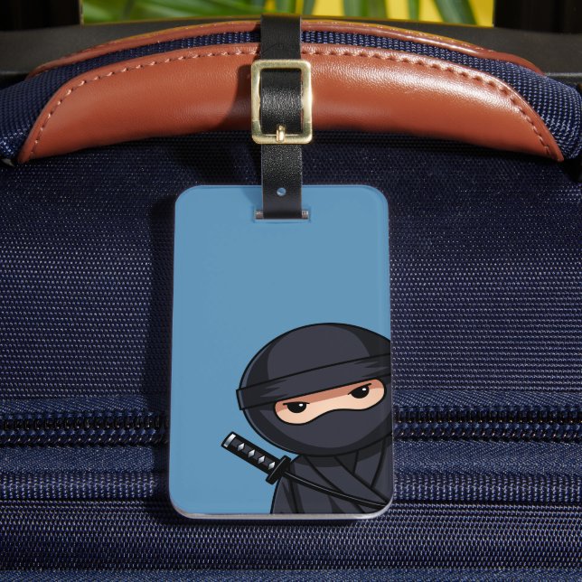 Peeking Ninja Warrior on Blue Luggage Tag (Front Insitu 2)