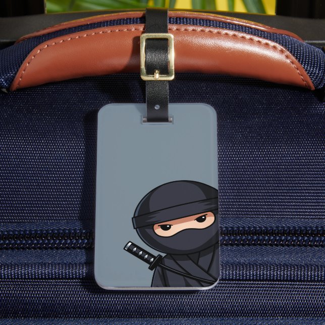 Peeking Ninja Warrior on Grey Luggage Tag (Front Insitu 2)