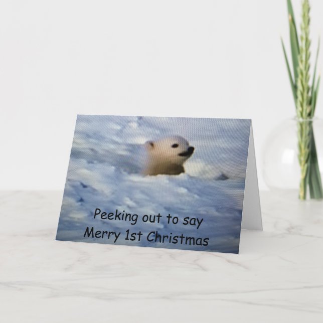 PEEKING OUT TO SAY MERRY 1st CHRISTMAS Holiday Card (Front)