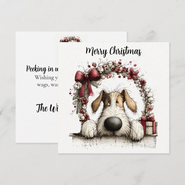 Peeking Pup & Holiday Wreath  Card (Front/Back)