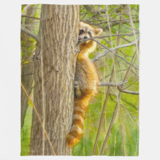 Peeking Racoon Watercolor Artwork Fleece Blanket