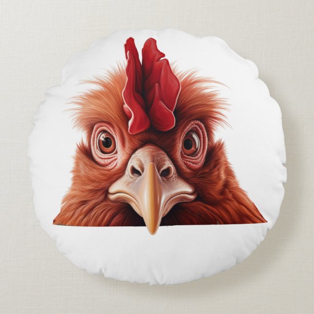 Peeking Rooster Round Cushion (Front)