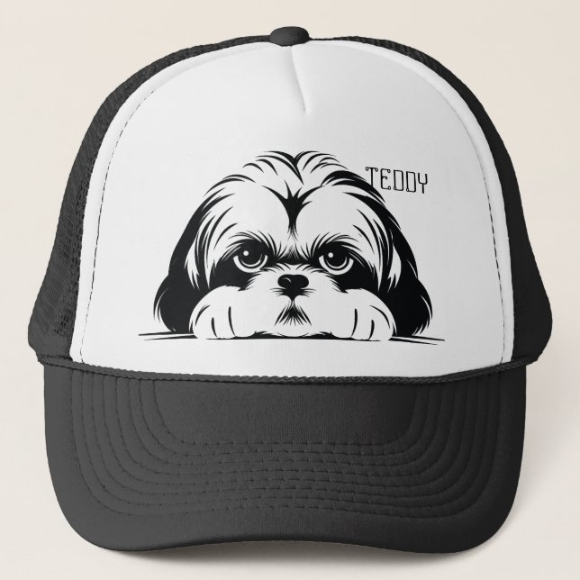 Peeking Shih Tzu Dog. Personalise Trucker Hat (Front)