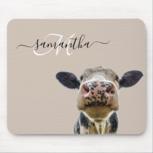 Peeking Sneaky Cow Personalised Monogram    Mouse Mat