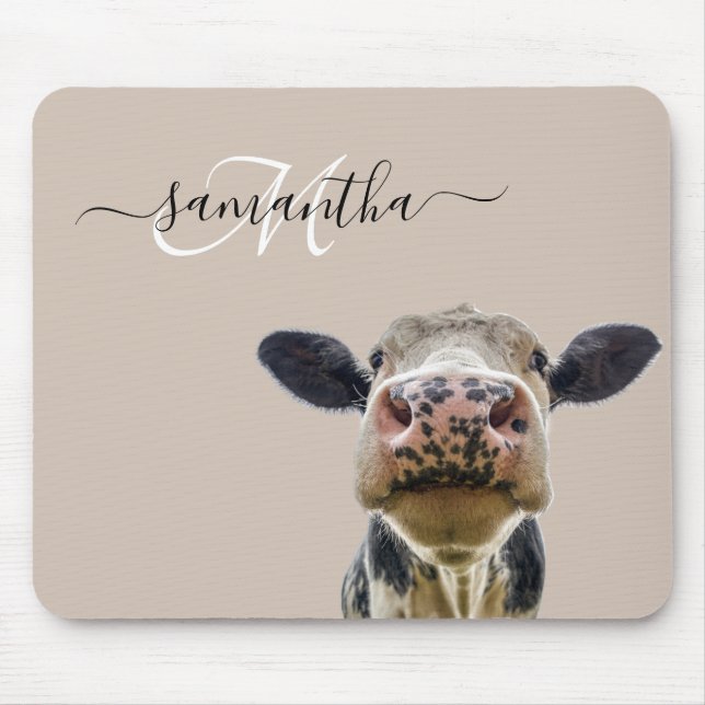 Peeking Sneaky Cow Personalised Monogram    Mouse Mat (Front)