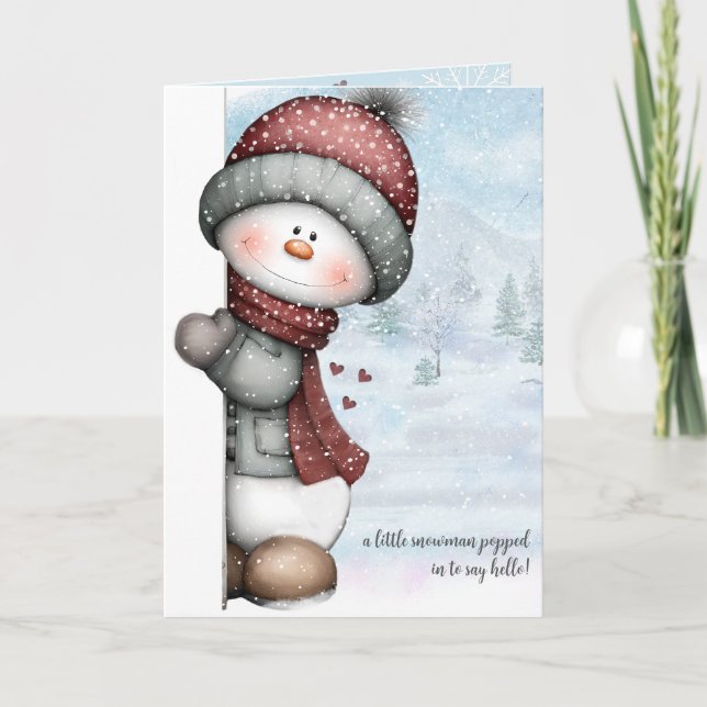 Peeking Snowman Thinking of You Winter Hugs Card (Front)