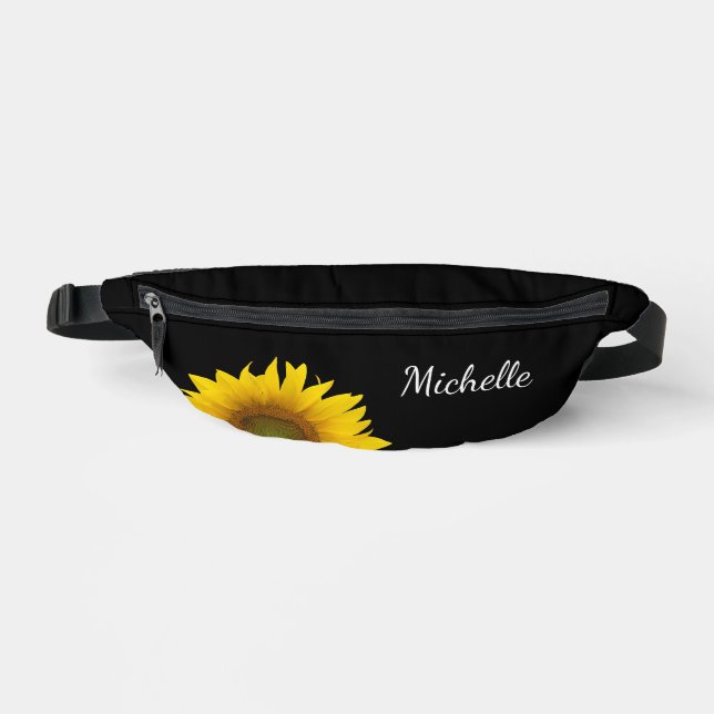 Peeking Sunflower Elegant Black Botanical  Bum Bags (Front)