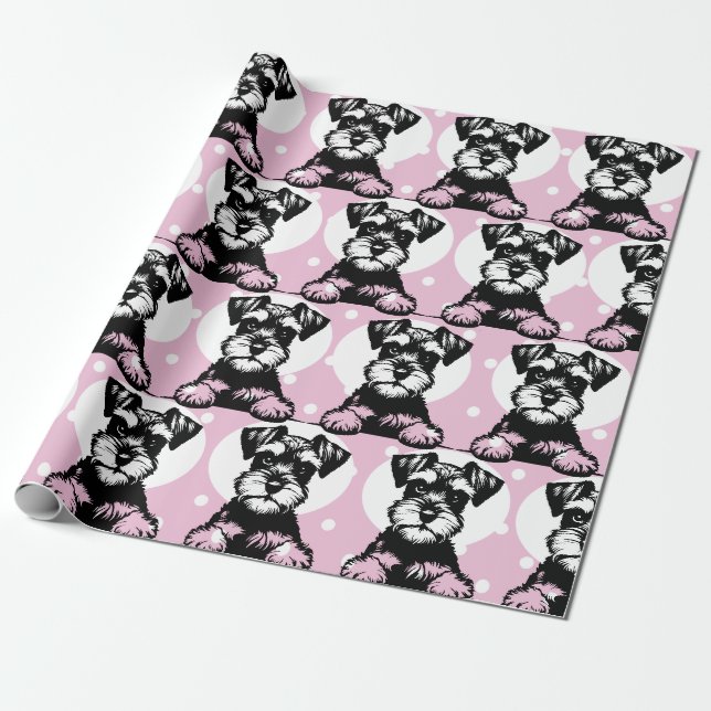 Peeking Terrier Pink Theme  Wrapping Paper (Unrolled)