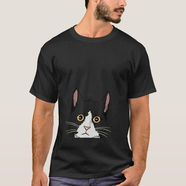 Peeking Tuxedo Cat Lady   Cat Mum Cute Tuxedo Cat T-Shirt (Front)