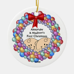 Peeking Twins Baby's First Christmas Ornament