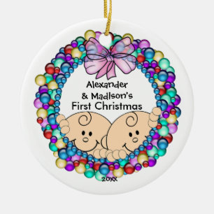 Peeking Twins Baby's First Christmas Ornament
