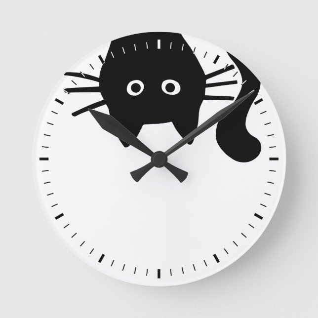 Peeking Upside Down Black Cat  Round Clock (Front)