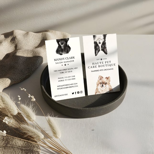 Peeking Watercolor Dogs Pet Care Grooming & Salon Business Card (Peeking Watercolor Dogs Pet Care Grooming & Salon Business Card)