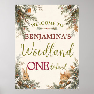 Peeking Woodland Animals ONEderland First Birthday Poster