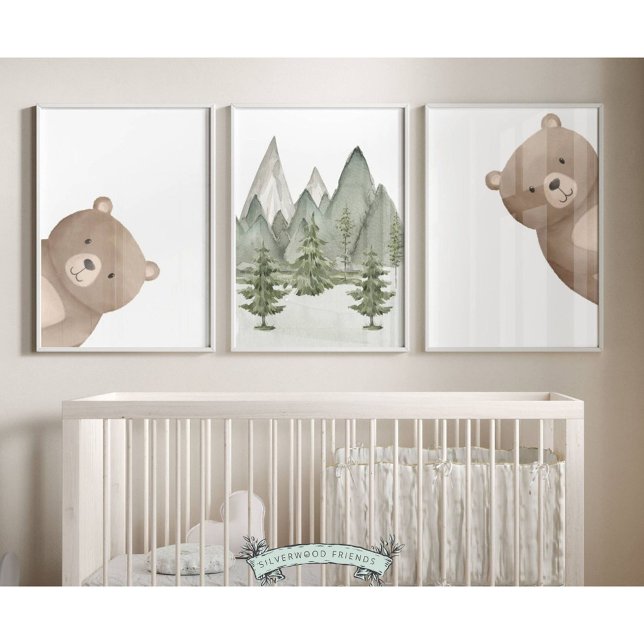 Peeking Woodland Bear Nursery Prints (Creator Uploaded)