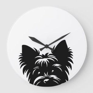 Peeking Yorkie Black and White Wall Clock