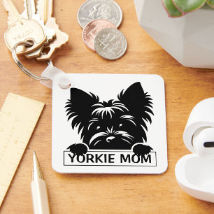 Peeking Yorkie Black Silhouette Yorkie Mom  Key Ring