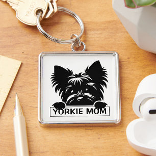 Peeking Yorkie Black Silhouette Yorkie Mum  Key Ring