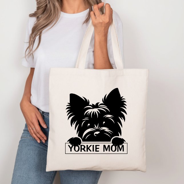 Peeking Yorkie Black Silhouette Yorkie Mum  Tote Bag (Creator Uploaded)