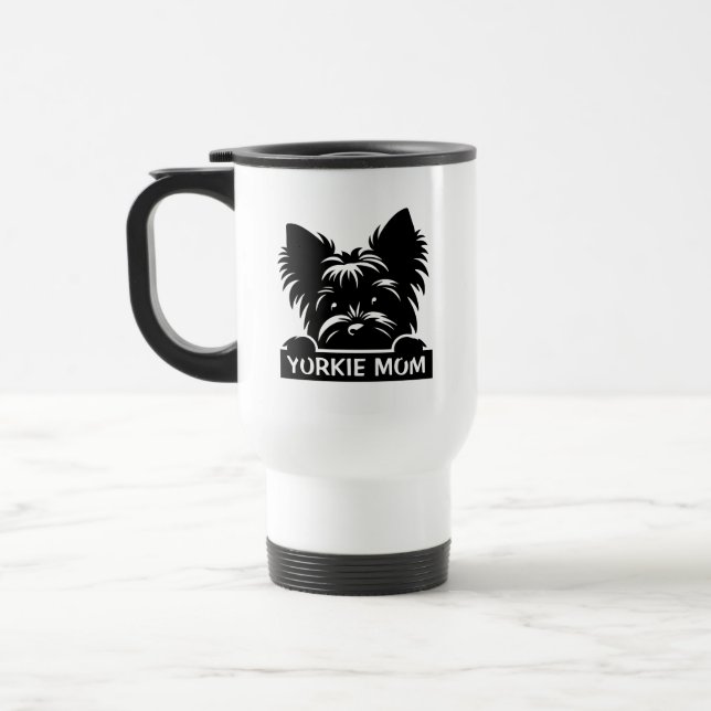 Peeking Yorkie Black Silhouette Yorkie Mum  Travel Mug (Left)