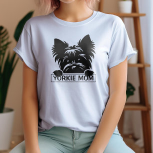 Peeking Yorkie Black Silhouette Yorkie Mum Tri-Blend Shirt